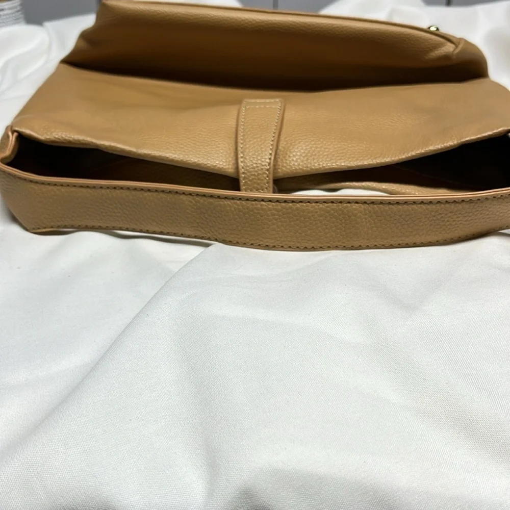 Beige Slouchy Hobo Tote Shoulder Bag Neutral Faux Leather Minimalist Purse